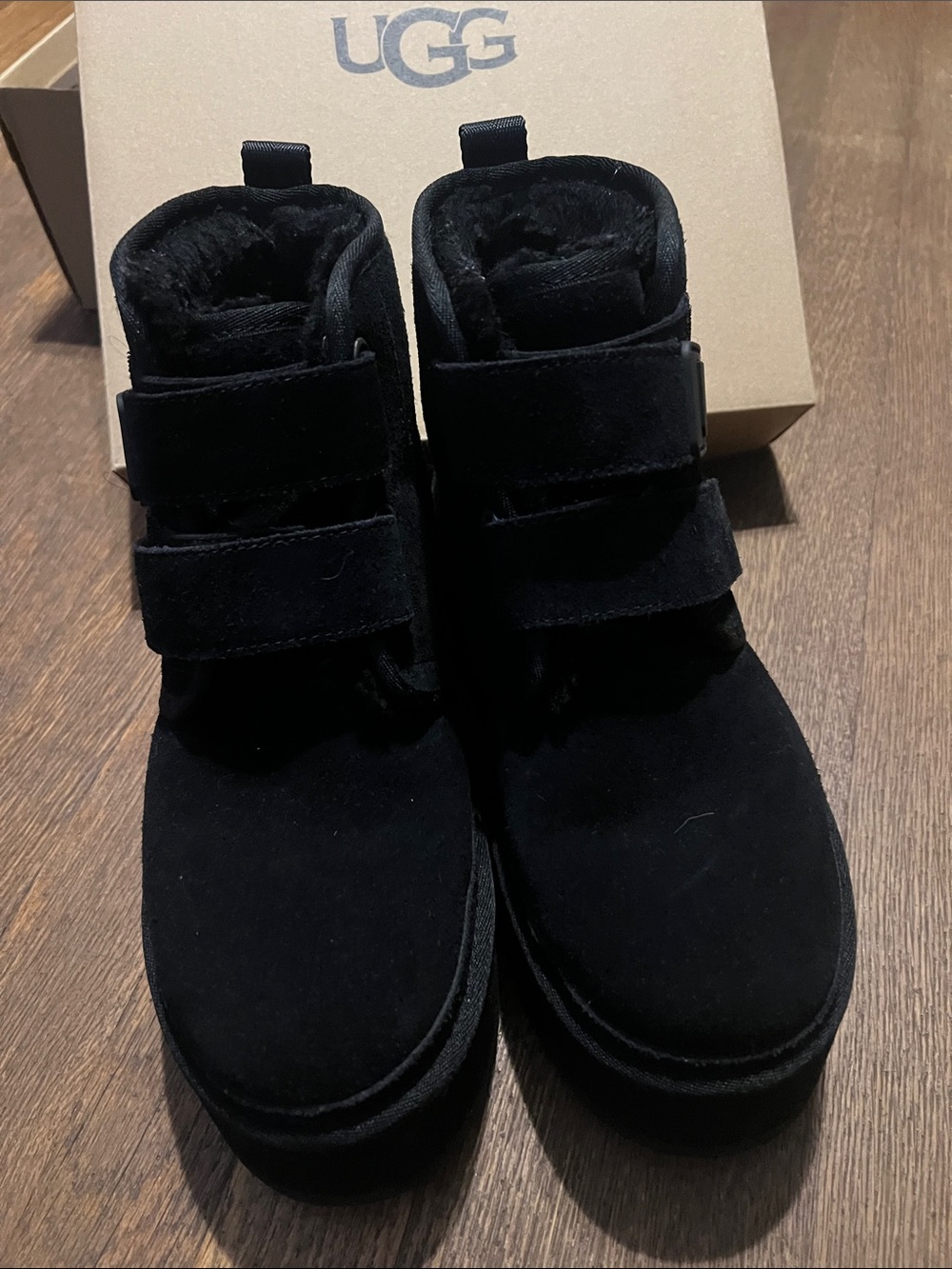 UGG woman Black Suede Double-Velcro Ankle Boots